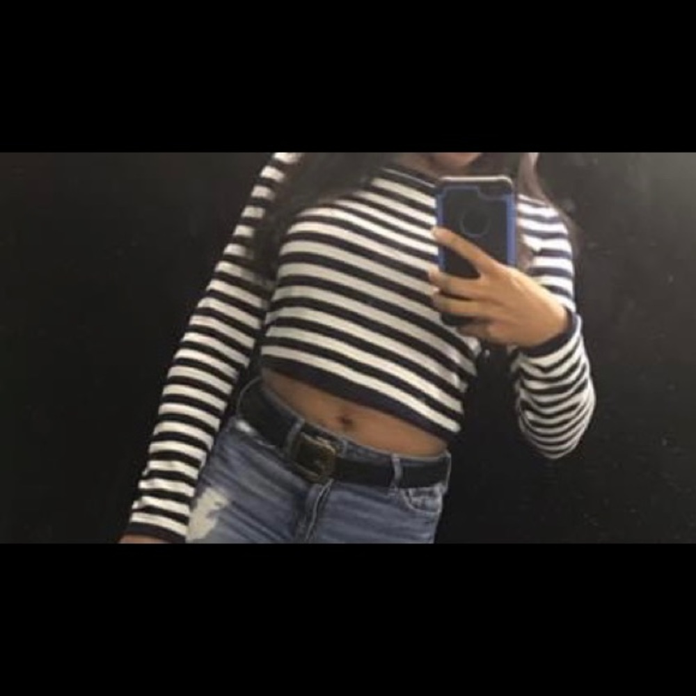 Dark Blue Stripe Crop Top